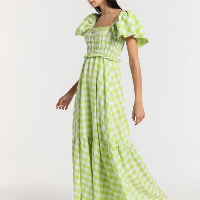 LOIS JEANS – Kleid mit langen Boho-Rüschenärmeln und gesmoktem Vichy-Karomuster