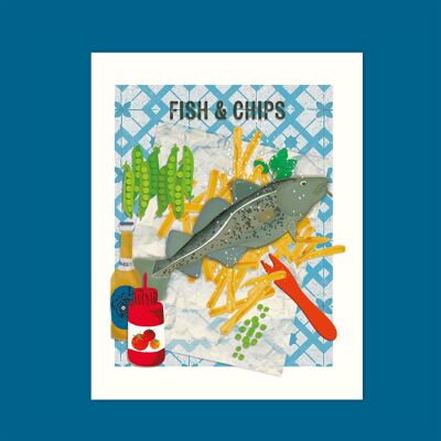 Küchen Kunst, hochwertiger Posterdruck "Fish & Chips" Print Größe 21 x 25 cm