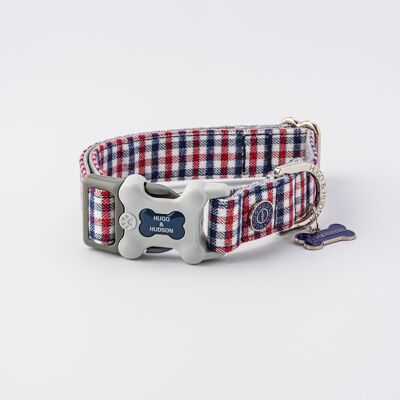 Fabric Dog Collar - Checked Navy and Red