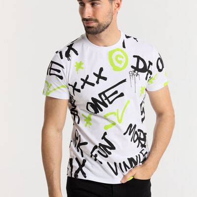 SIX VALVES – T-Shirt mit kurzen Ärmeln, Rundhalsausschnitt und Allover-Graffiti-Print