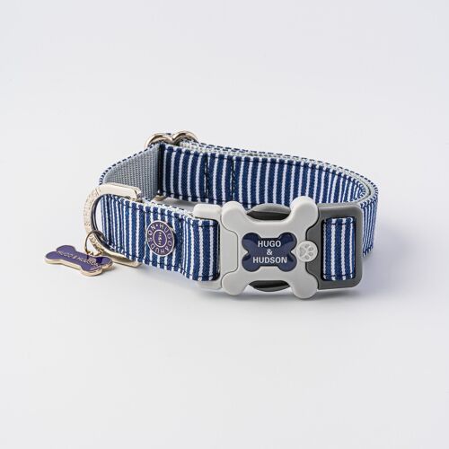 Fabric Dog Collar - Striped Navy
