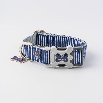 Hundehalsband aus Stoff - Marineblau gestreift