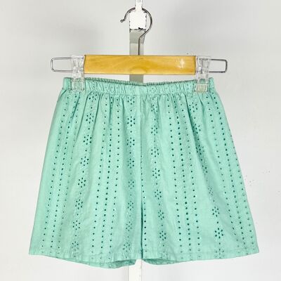 Shorts in cotone con ricamo inglese e foderati per bambina