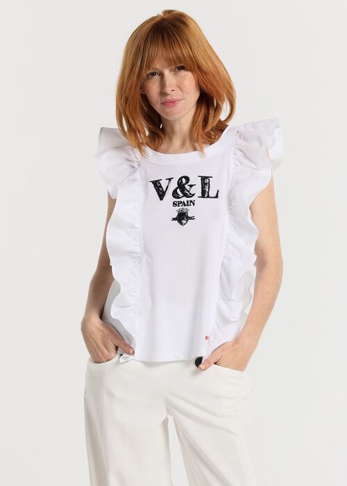 V&LUCCHINO - Top with ruffles sleeves Embroidery at chest