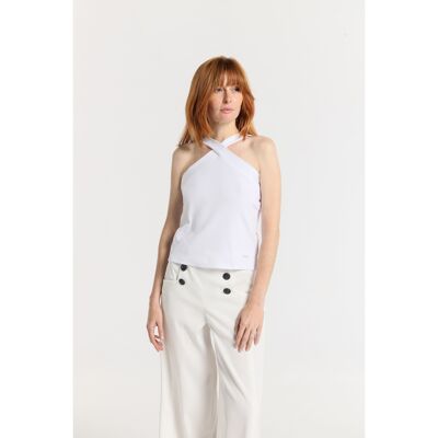 V&LUCCHINO - Ribbed top cross straps at neckline