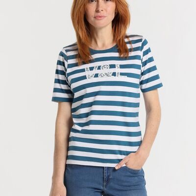 V&LUCCHINO - T-shirt manches courtes rayures horizontales Dentelle Logo