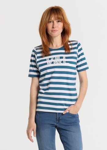 V&LUCCHINO - T-shirt manches courtes rayures horizontales Dentelle Logo 1