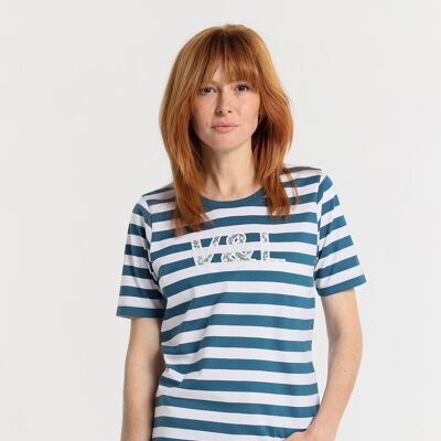 V&LUCCHINO – T-Shirt mit kurzen Ärmeln, horizontalen Streifen, Spitzenlogo