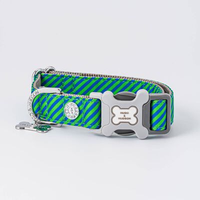 Fabric Dog Collar - Striped Navy and Green