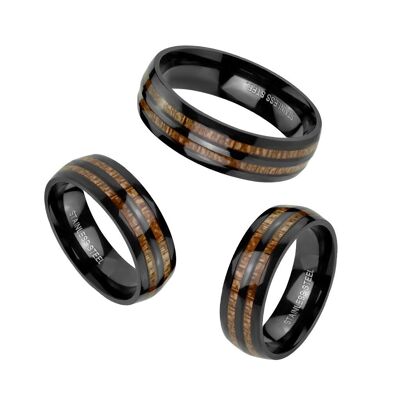 Men's Ring in Black Stainless Steel and Wood
