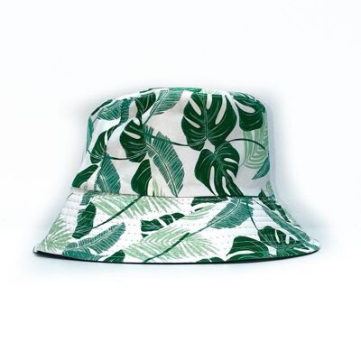 Reversible bucket hat with large leaf print