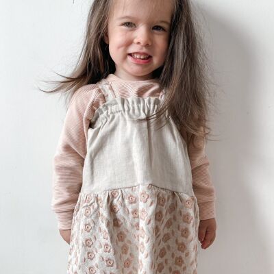 Baby linen dress / embroidered linen - rose