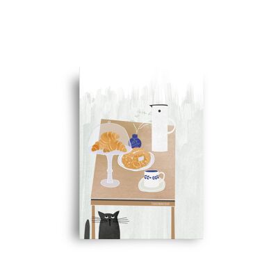 carte postale 'café et croissants'