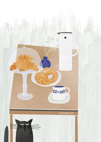 carte postale 'café et croissants' 2