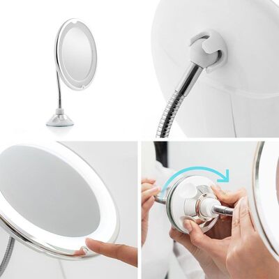 Miroir Grossissant et Rotatif à  LED avec Bras Flexible et Ventouse - MIZOOM