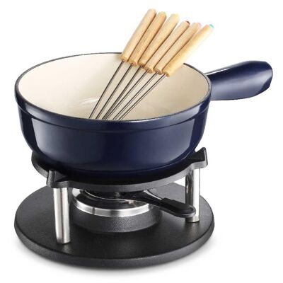 CS KOCHSYSTEME, juego de fondue ALPEN azul, hierro fundido esmaltado, apto para horno, apto para inducción