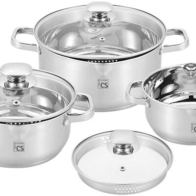 CS KOCHSYSTEME, LEIPZIG stainless steel cooking pot set 6 pcs, suitable for induction