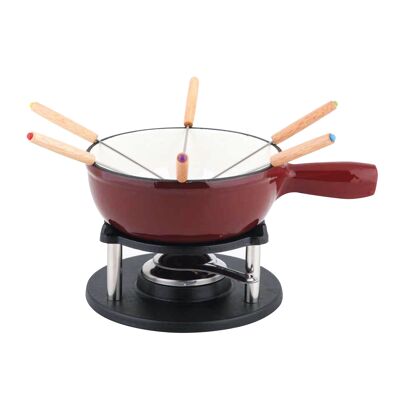 CS KOCHSYSTEME, juego de fondue ALPEN rojo, hierro fundido esmaltado, apto para horno, apto para inducción