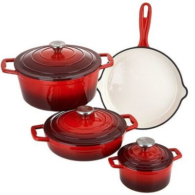 CS KOCHSYSTEME, XANTEN 7-piece cookware set red, enamelled cast iron, ovenproof, suitable for induction