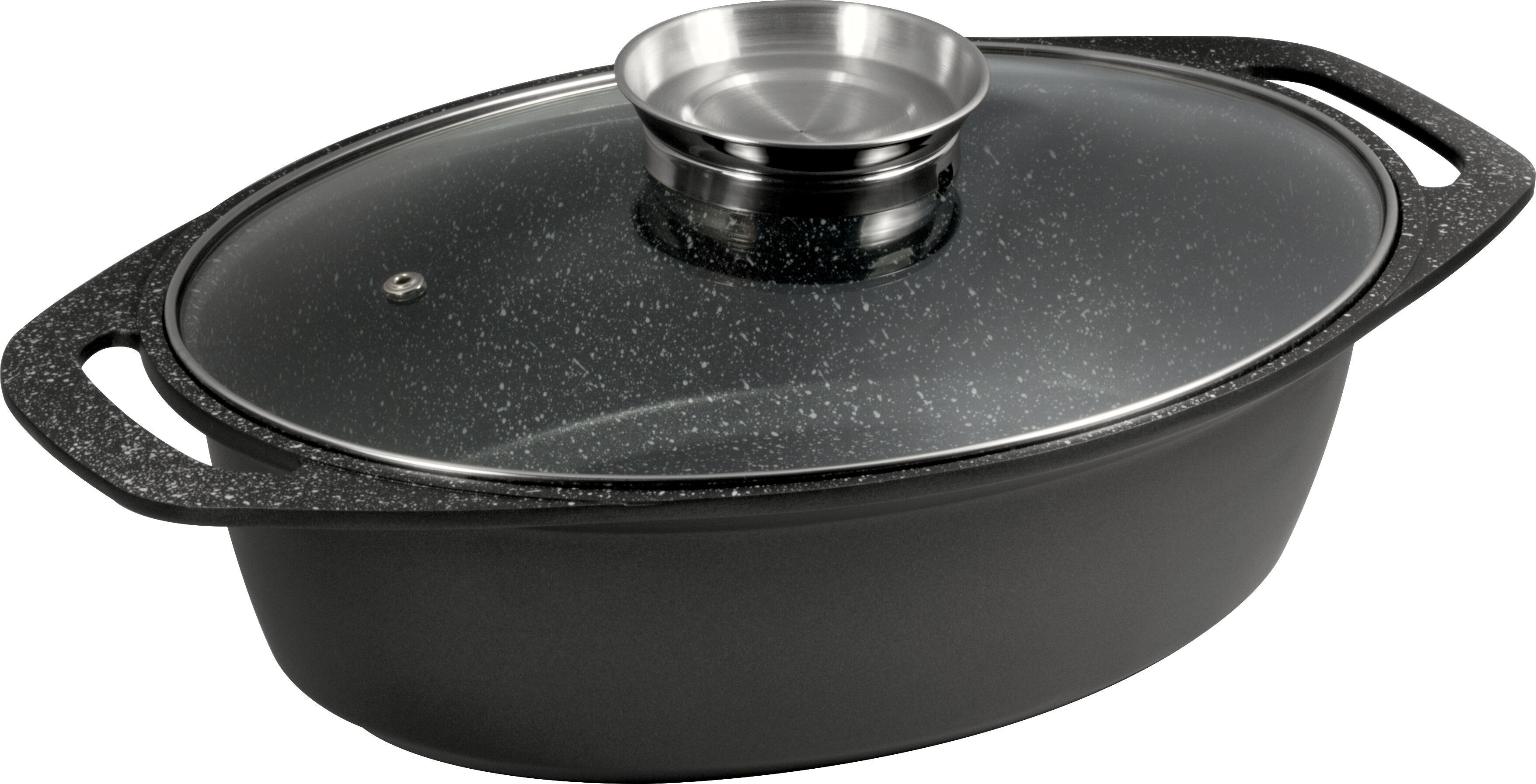 MARBURG forged roaster with aroma lid 32x24cm, xylan marbled non-stick coating