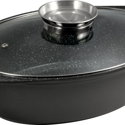 MARBURG forged roaster with aroma lid 32x24cm, xylan marbled non-stick coating