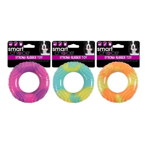 Smart Choice Tie Dye Rubber Ring Dog Toy, 3 Pack