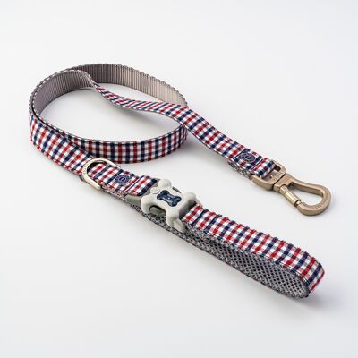 Laisse pour Chien en Tissu - Carreaux Marine et Rouge