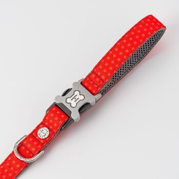 Laisse pour chien en tissu - Pois rouge et corail 4