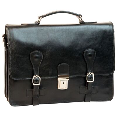 Leather briefcase with buckles. Black