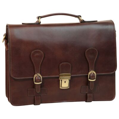 Leather briefcase with buckles. Dark brown