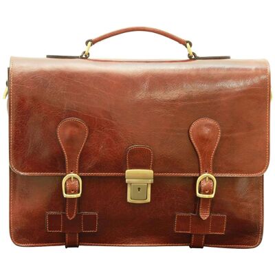 Leather briefcase with buckles. Brown