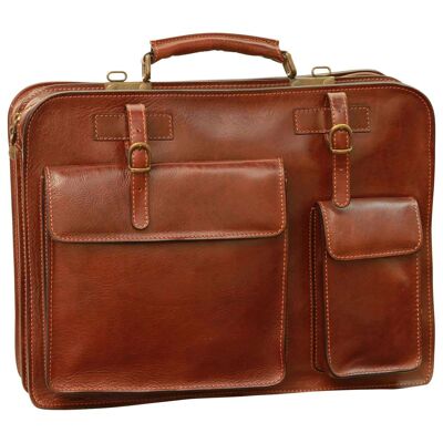 Briefcase with leather buckles. Brown