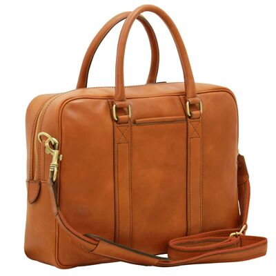 Leather briefcase with two handles. Gold