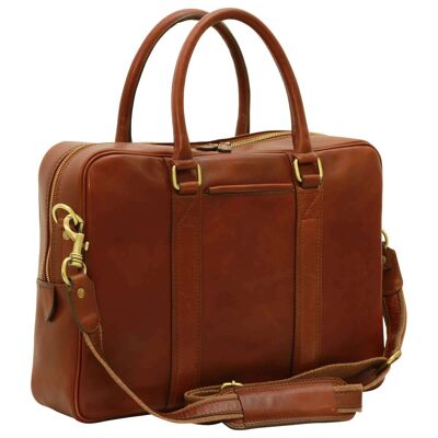 Leather briefcase with two handles. Brown