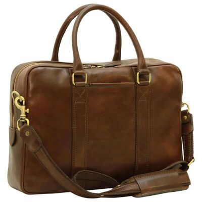 Leather briefcase with two handles. Dark brown