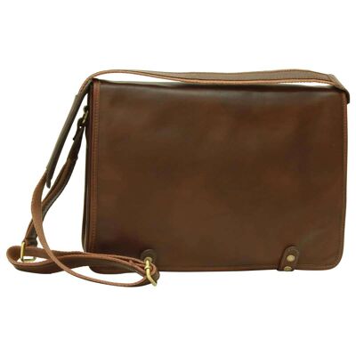 Messenger bag in nappa calfskin. Dark brown