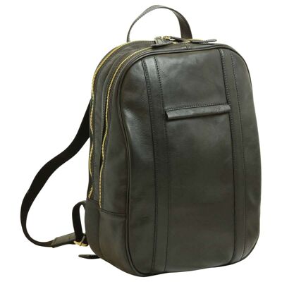Mochila para portátil de piel de becerro suave. Negra