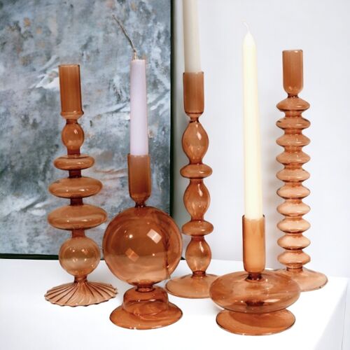 Brown Glass Candlestick Holder