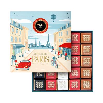 Schachtel mit 50 verschiedenen Schokoladenquadraten - Décor Paris