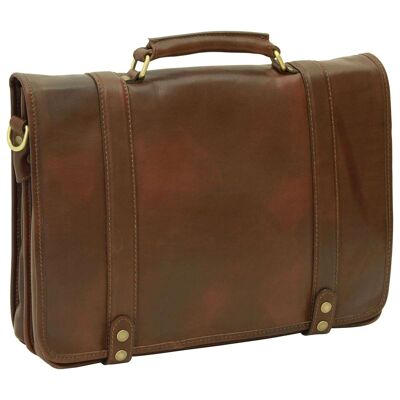 Briefcase in nappa calfskin. Dark brown
