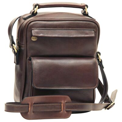 Shoulder bag with front pocket. Dark brown