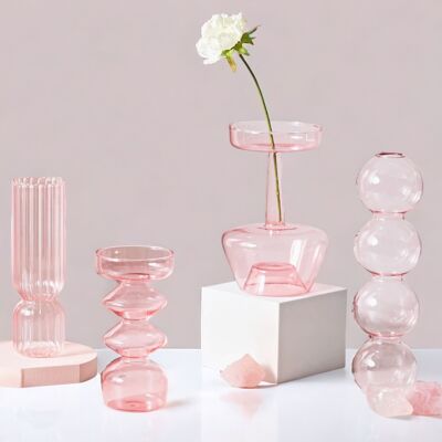 Bougeoir en verre rose | Décoration de table | Bougeoirs en verre | Vase en verre