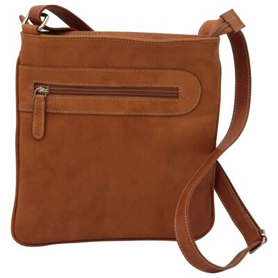Leather shoulder bag with zip pocket. Colonial Brown