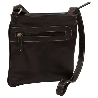 Bolso bandolera de piel con bolsillo con cremallera. Negra