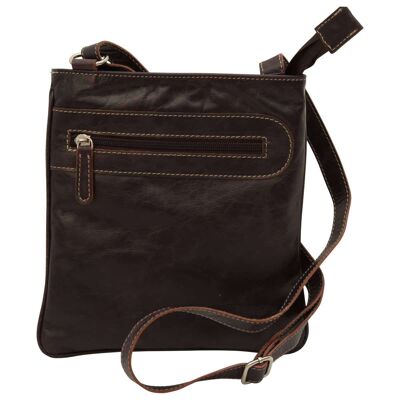 Leather shoulder bag with zip pocket. Dark brown