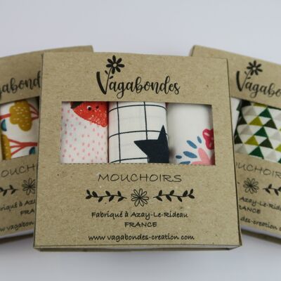 Pack of 3 fabric handkerchiefs (washable and reusable) - Zero waste