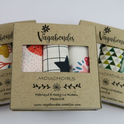 Pack of 3 fabric handkerchiefs (washable and reusable) - Zero waste