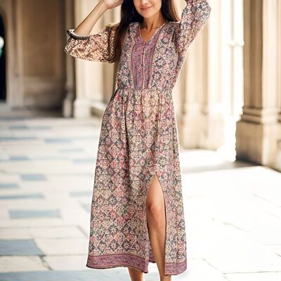 Vestidos Midi de Seda con Tajo y Botones