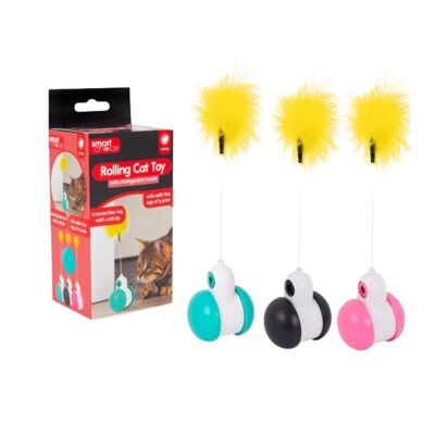 WufWuf & SC Juguete para gatos con plumas Rolling Balance, paquete de 3