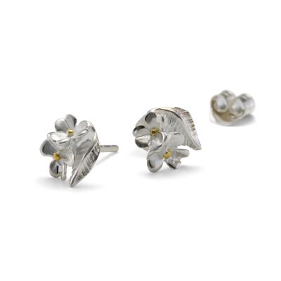 Ohrstecker aus Sterlingsilber mit zwei Blumen und goldenen Punkten